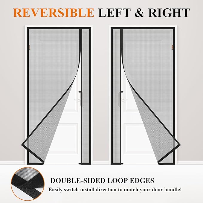 MAGZO Magnetic Screen Door, Fits 36'' x 80'' Door(Mesh Size 38'' x 81''), Left Right Side Opening, Scratch-Proof Polyester, Pet Friendly, Easy Install, Self Sealing, Keep Annoying Creatures Out, Grey
