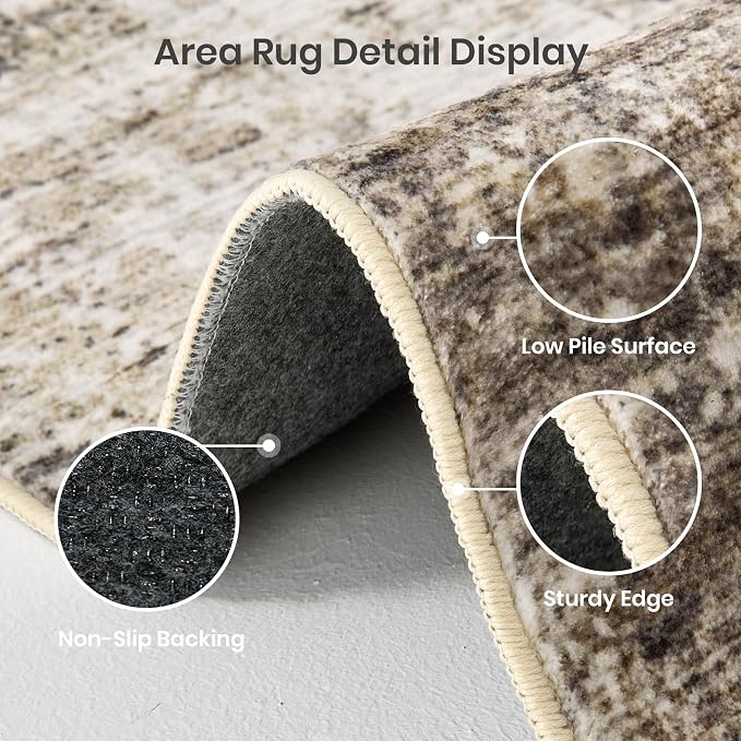 Valenrug Area Rugs 9x12 Living Room - Stain Resistant 9x12 Area Rugs for Living Room, Non Slip Backing Abstract Rugs for Bedroom, Folable Machine Washable Rugs(9'x12', Taupe)