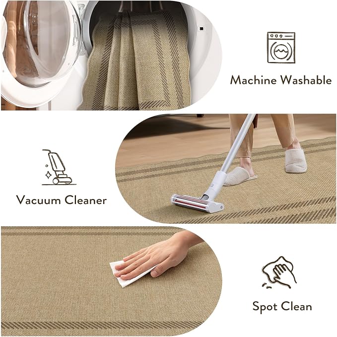 LIVEBOX Scalloped Easy Jute 4x6 Outdoor Rug, Washable Non Slip Geometric Area Rugs for Living Room Bedroom, Indoor Outdoor Farmhouse Rug Modern Carpet Door Mat Tan Rugs for Patio Dining Room Entryway