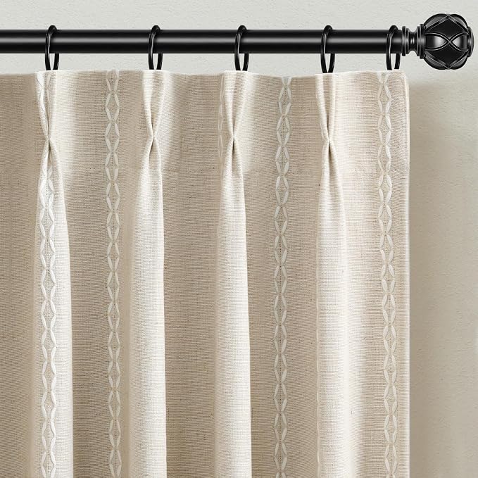 Pinch Pleated Look Blackout Curtains 84 Inch Length, 2 Panels Linen Textured Boho Neutral Drapes for Living Room Bedroom Farmhouse Vintage Rustic Window Curtains with Hooks