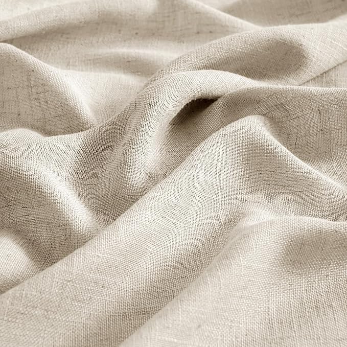 MIULEE Beige Linen Curtains 45 Inch Length 2 Panels for Bedroom Living Room, Soft Linen Textured Window Drapes Semi Sheer Light Filtering Back Tab Rod Pocket Farmhouse Modern Burlap Look Decor