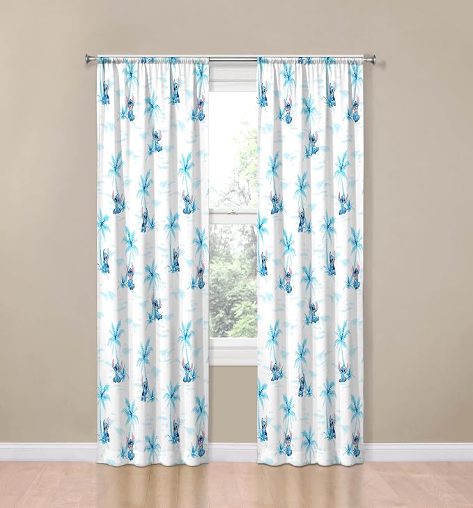 Jay Franco Window Curtains for Kids Bedroom 4-Piece Drape Set with 2 Tiebacks, White - Lilo & Stitch, 42" W x 84" L (Pack of 2)