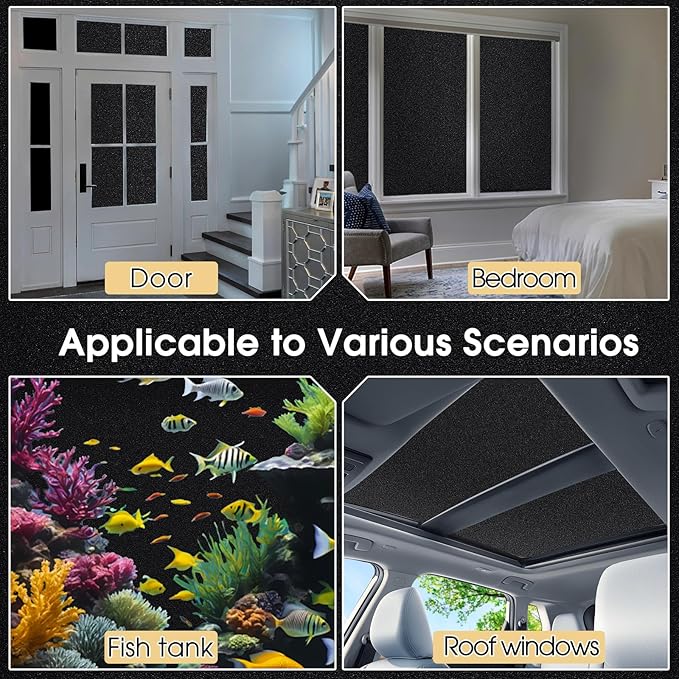 Coavas Blackout Window Privacy Film Total 100% Light Blocking Room Darkening Window Tint for Home Frosted Static Cling Black Out Cover (23.6 x 157.5 Inch, Blackout)