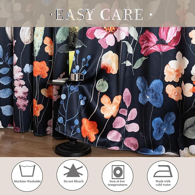 Floral Blackout Curtains 84 inch length 2 Panels Set Rustic Vintage Flowers Botanical Leaf Print Patterned Black Out Curtains Thermal Insulated Darkening Window Drapes for Bedroom Living Room 52x84 in