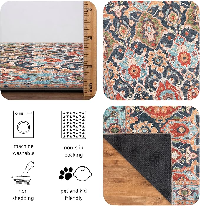 Keen Home Design 9x12 Rug - Machine Washable Area Rug with Non-Slip Backing, Ideal for Living Room, Dining Room, Bedroom - Vintage, Easy Clean, Durable, Low Pile Rug - (9' x 12')
