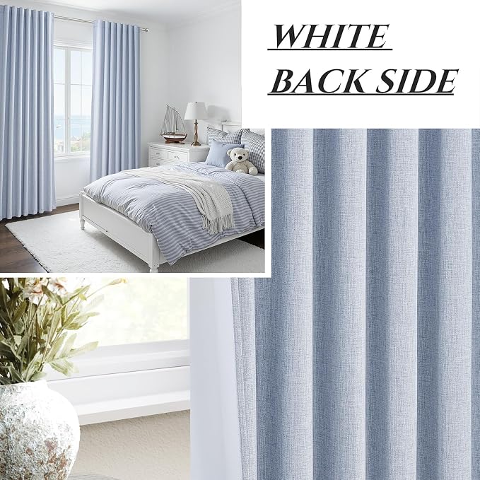 Dusty Blue Blackout Nursery Curtains 96 Inch Length for Kids/Boys Rooms/Bedroom, Floor to Ceiling Track Pleated Window Drapes with Hooks Linen Winter Thermal Coastal Light Blue(50"Wx96"Lx 2Panels)