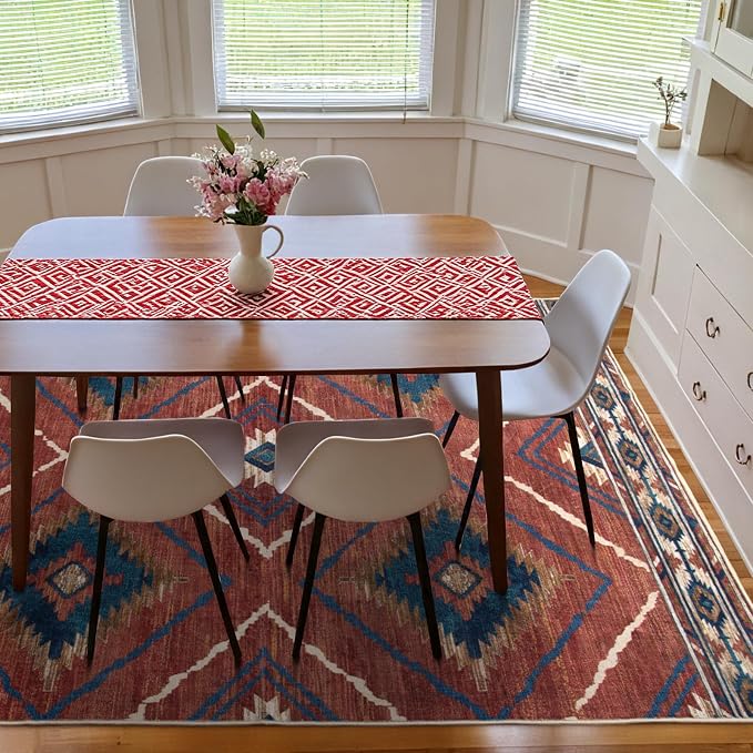 BESTSWEETIE Area Rug 3x4 Rug Machine Washable Non-Slip Low Pile Print Pattern Western Rug for Living Room Bedroom Entryway Tribal Series-Red/Orange