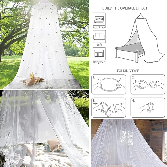 Princess Decor Canopy for Kids Bed, Soft and Durable Bed Canopy for Girls Room Tent Canopy Dreamy Mosquito Net Bedding, Children Reading Nook Canopies Indoor (White net)