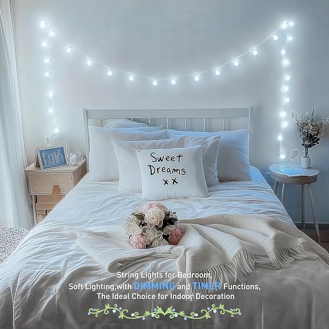 JMEXSUSS Connectable 100 LED Globe White String Lights Indoor for Bedroom | String Lights Plug in with Remote, 33 ft 8 Modes Christmas Fairy Lights Outdoor for Room Mirror Party Holiday Decor