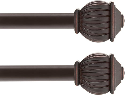 Kenney KN71712 Beckett Soft Square End Standard Decorative Window Curtain Rod, 28-48" Adjustable Length, Weathered Brown Finish, 5/8" Diameter Steel Tube, 2-Pack