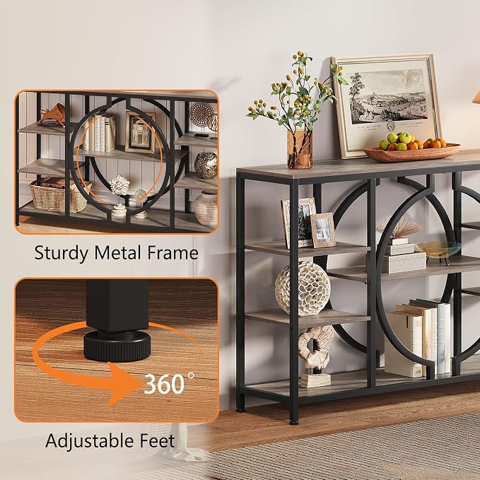 GiftGo 47" Industrial Console Tables for Entryway Rustic Sofa Table Behind Couch 4 Tier Wooden Shelves Entry Table with Storage for Foyer, Hallway, Front Door,Living Room (Retro Grey, 47")
