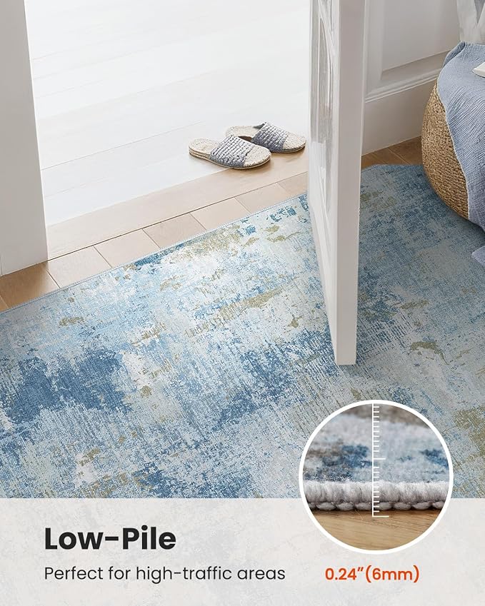 AMADA HOMEFURNISHING 9x12 Area Rugs for Living Room, Modern Large Area Rugs with Non-Slip Backing & Low Pile, Neutral Soft Washable Rug for Nursery, Bedroom, Dinning Room, Playroom, Light Blue