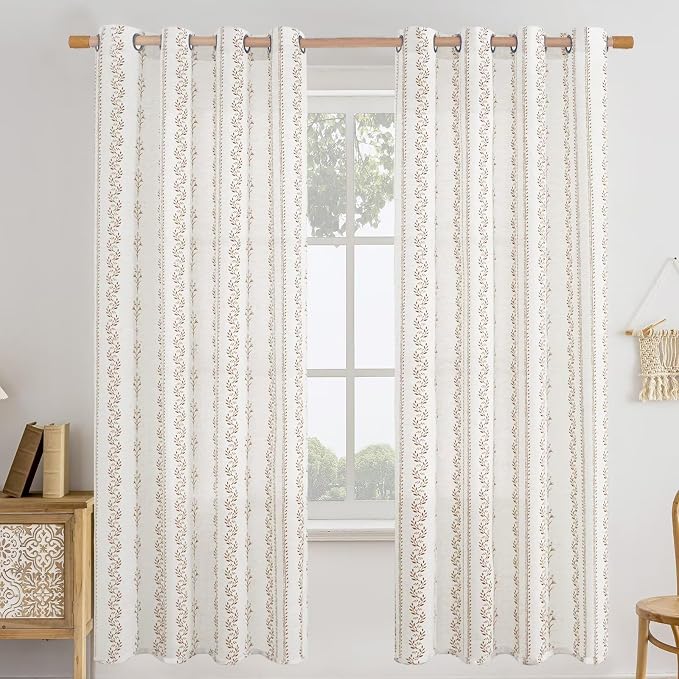 BGment Brown Boho Curtains Leaf Floral Print Cottage Core Botanical Curtains for Bedroom Light Filtering Curtain 72 Inch Long for Farmhouse Rustic, Each 52 Inch Wide, 2 Panels Set