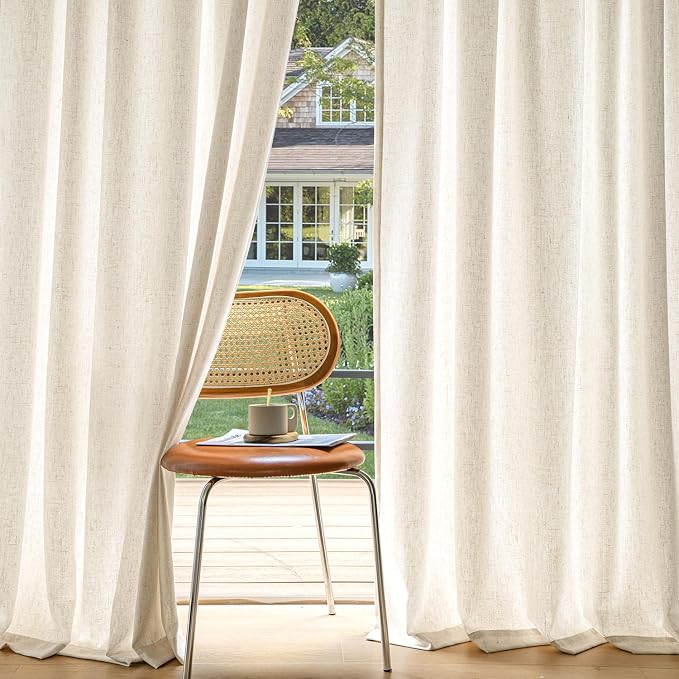 MIULEE Non-See-Through Privacy Linen Curtains 2 Panels, Light Filtering Window Curtains Farmhouse Textured Back Tab Semi Sheer Drapes for Bedroom Living Room, 52 x 90 Inches Long, Cream Ivory