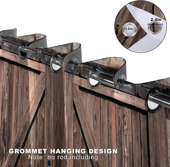 MissHope Rustic Wooden Barn Door Blackout Curtains Vintage Brown Wood Door Farmhouse Country Decor for Home Bedroom Living Room Grommet Window Drapes 2 Panels, 52x84 Inch