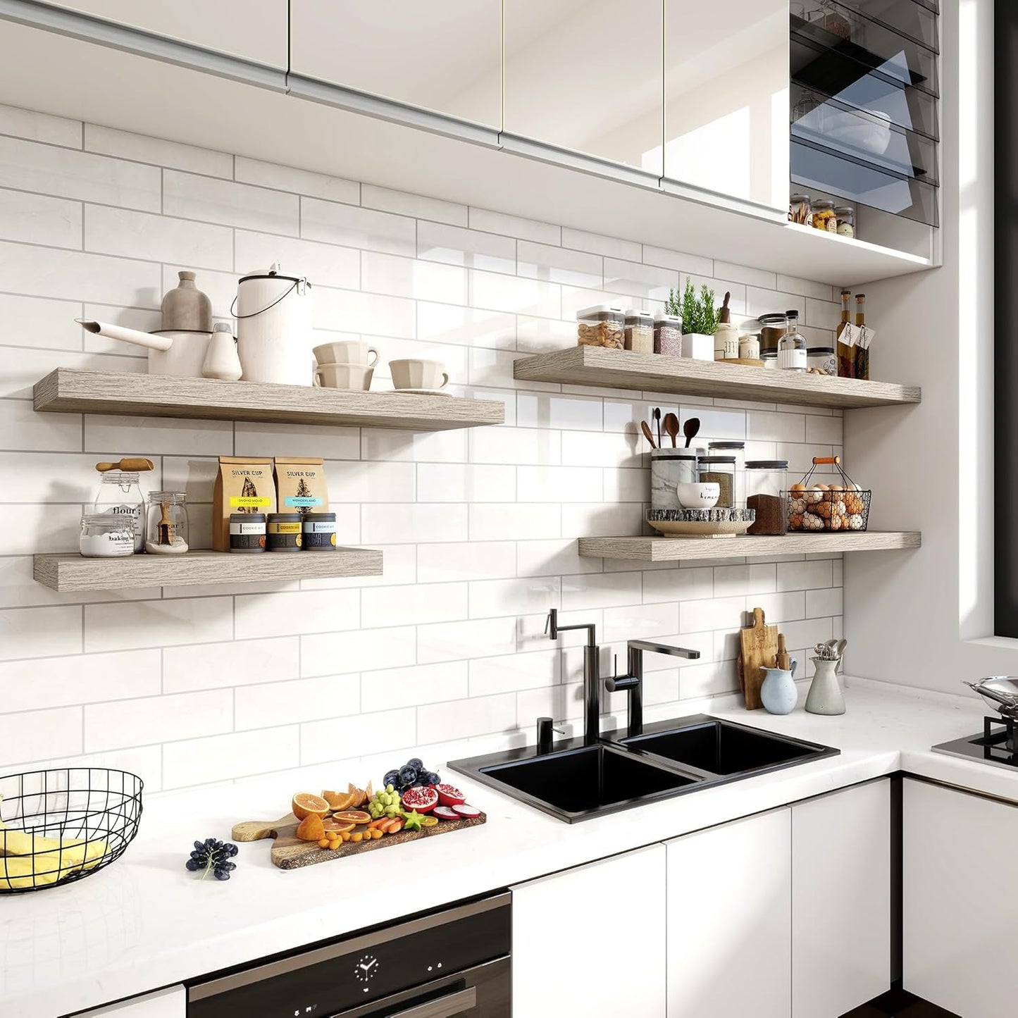 36 Inch Floating Shelves, 11.6 Inch Deep Floating Shelves for Wall, Floating Shelf with Invisible Brackets, Deep Shelves for Bathroom, Bedroom, Living Room, 2 Pack, Vintage Gray Oak