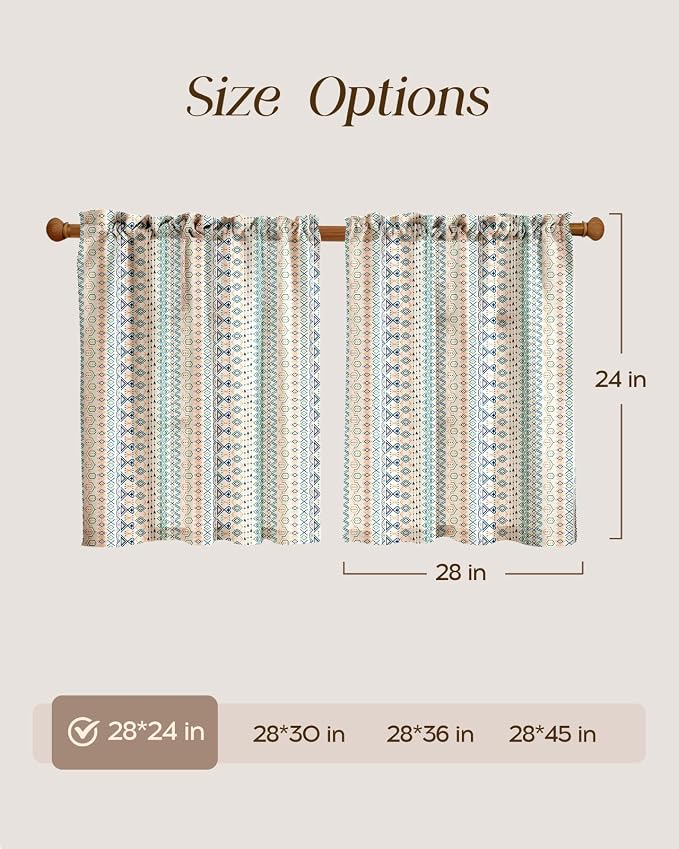Miss Adola Boho Kitchen Tier Curtains - 24 Inch Length Linen Blend Cafe Curtains Farmhouse Small Window Treatments Over Sink Rod Pocket for Bathroom Living Room Light Filtering, 2 Panels