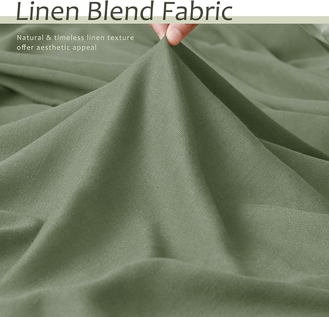 Linen Blend Green Curtains 84 Inches Long 2 Panels for Living Room Back Tab Pocket Light Filtering Sheer Privacy Olive Green Window Curtain Aesthetic Neutral Decor Muted Earthy Tone Drapery Bedroom