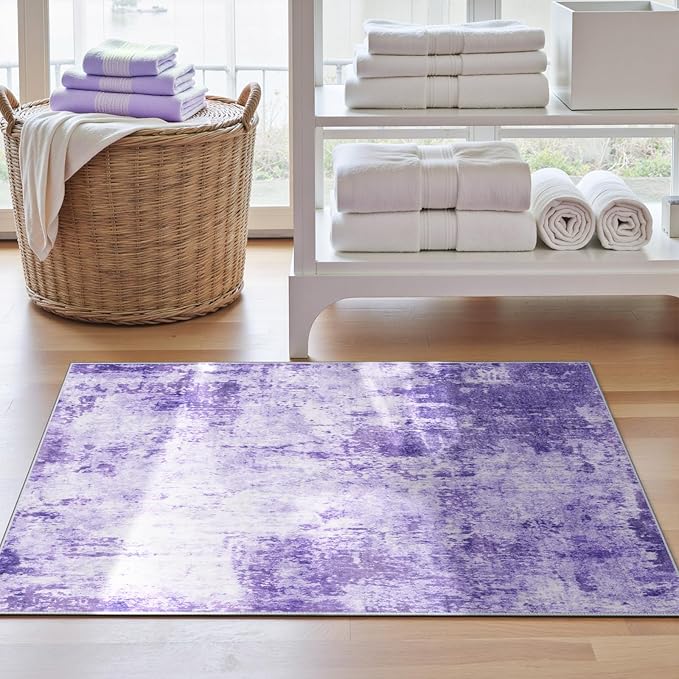 RELEANY Washable Area Rugs 2'x3' Non-Slip Modern Abstract Soft for Living Room Entryway Bedroom Kitchen, Print Pattern, Purple Gray Pink White