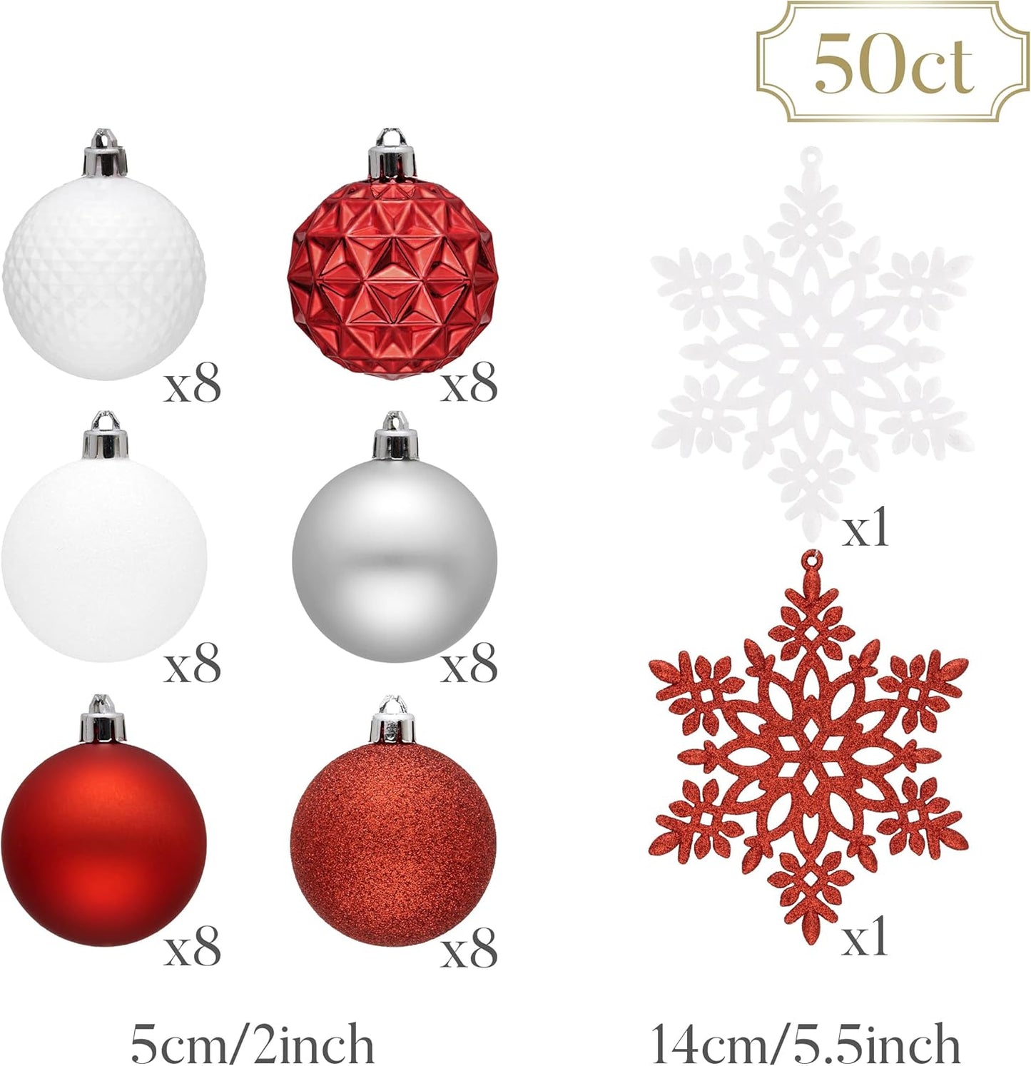 Valery Madelyn Christmas Tree Decorations Ornament Set for Fall Halloween, 50ct 2 Inches Red and White Shatterproof Christmas Ball Ornaments Hanging Xmas Holiday Party Decor