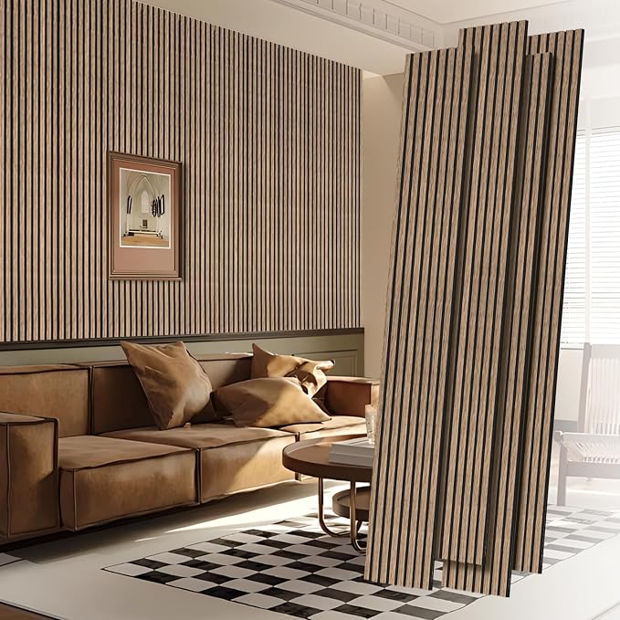 RITOLLO 4 Pack Wood Panels for Wall, 90.55"×12.6" Wood Slat Acoustic Panels for Wall, Soundproof Panels, 3D Fluted Panels for Interior Wall Decor (Natural Walnut)
