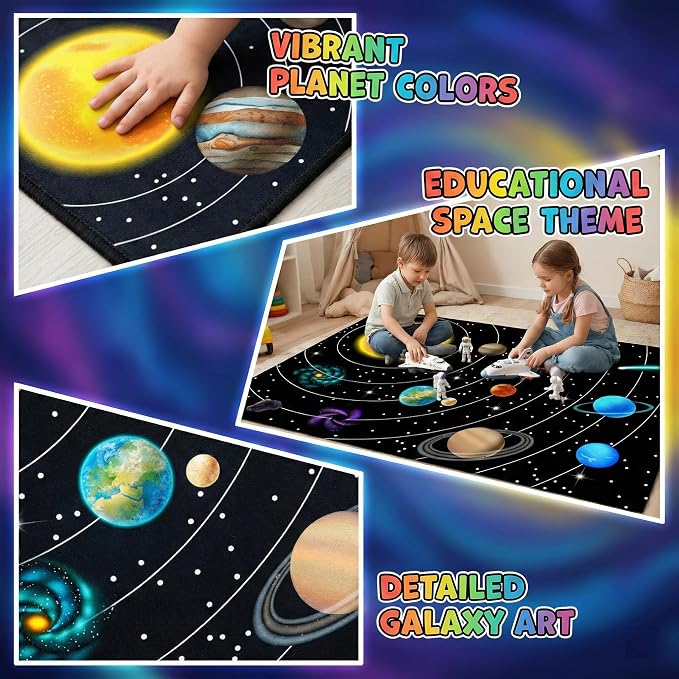 Space Rugs for Bedroom,Outer Space Rug for Boys Room with Solar System Theme,Space Themed Carpet for Kids Bedroom Decor,2'5''×4'