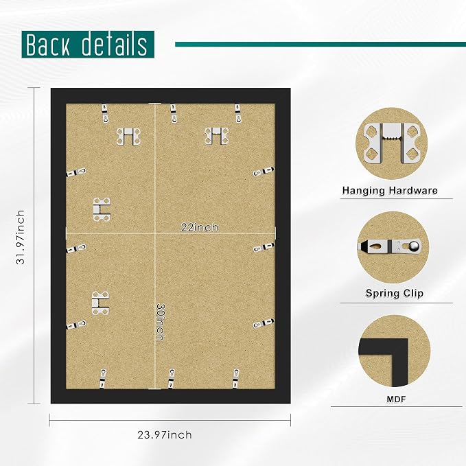 Picrit 22x30 Picture Frame 3 Pack, Black Poster Frame, Display Poster 18 x 24 with Mat or 22 x 30 without Mat for Horizontal or Vertical Wall Mounting
