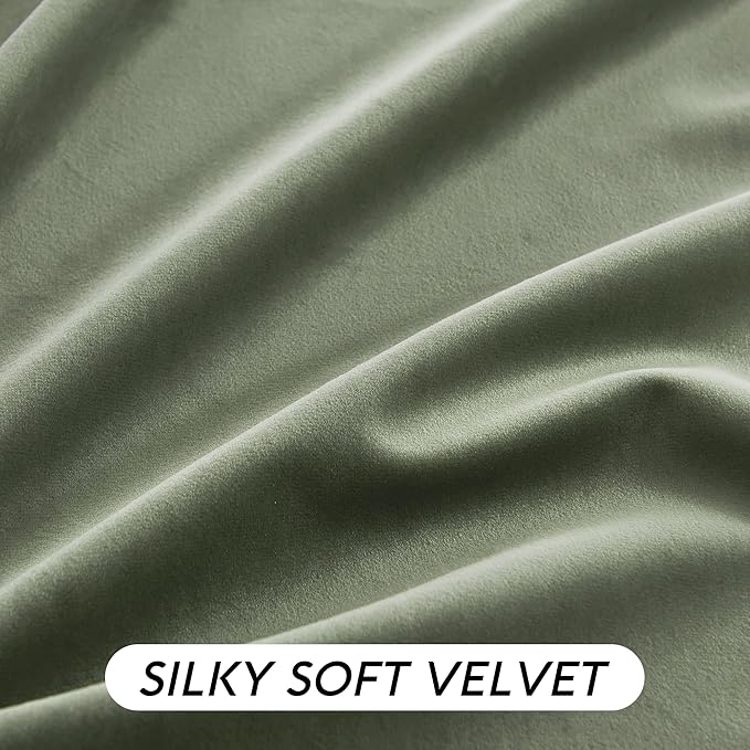 RYB HOME Sage Green Velvet Curtains 100 inches with Hook Belt, Soft Fabric Room Darkening Thermal Insulated Luxurious Home Decor Curtains for Living Room Bedroom, W 52" x L 100", 2 Panels Set