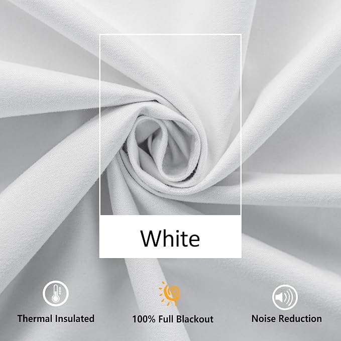 Treatmentex White Blackout Curtains for Living Room Bedroom 84inch Long Pom Pom Curtain Panels for Windows Thermal Insulated Curtains for Kids Nursery Room Rod Pocket 52" W x 2pcs