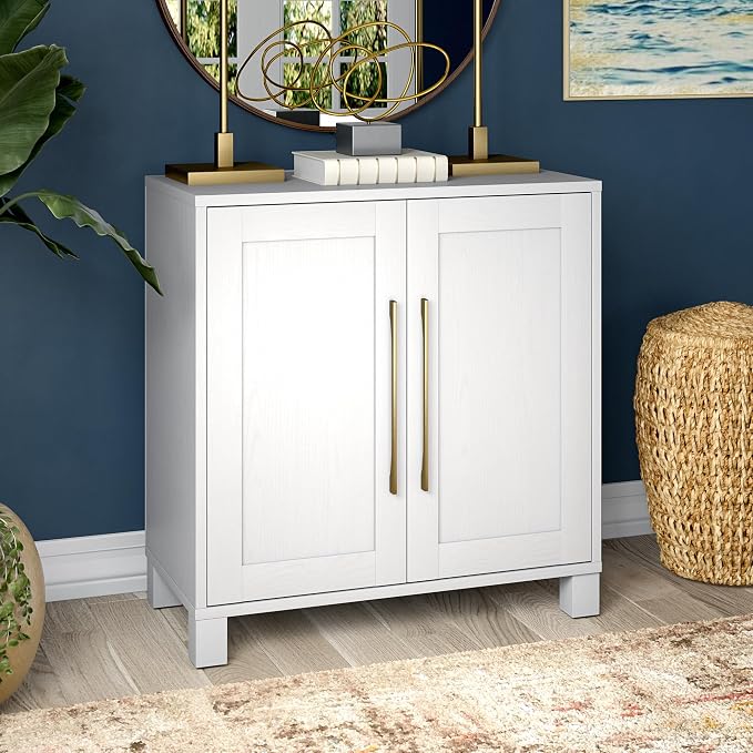 Henn&Hart 28" Wooden Accent Cabinet, Modern Sideboard Buffet Cabinet with 2 Doors and an Adjustable Shelf for Living Room, Dining Room, Bedroom or Entryway, Cloud White