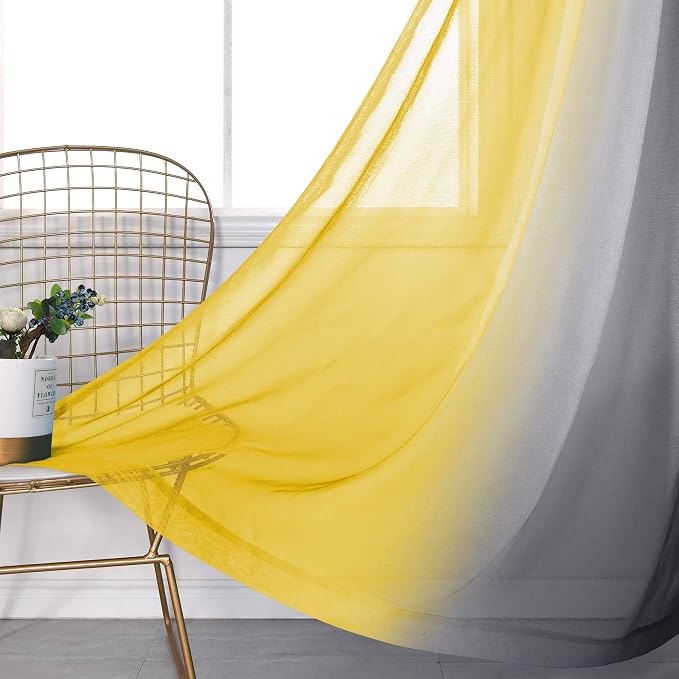 KOUFALL Kitchen Curtains Sunflower Yellow Decor Cafe Short Sheer Curtains for Bathroom Window Bedroom 45 Inch Length