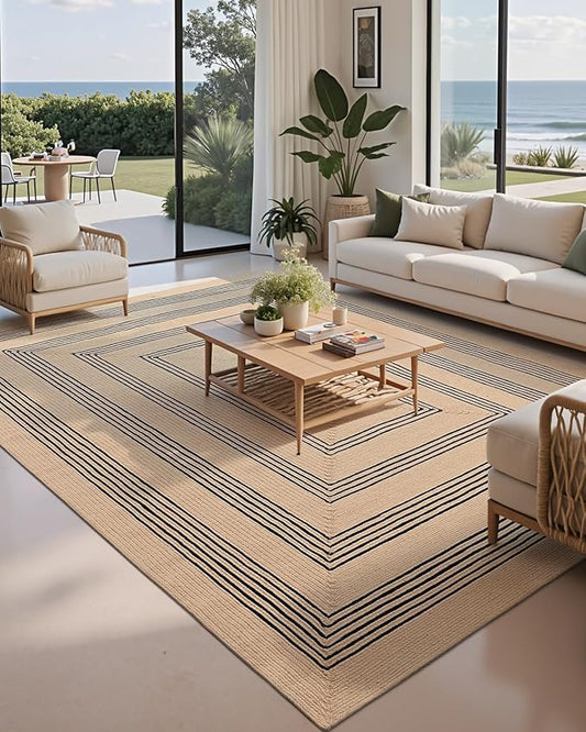 LUMI 8x10 Jute Area Rug for Living Room, Natural Braided Woven Rugs Non Slip, Neutral Carpets No Shedding, Durable for High Traffic, Dining Room, Indoor, Outdoor, Patio