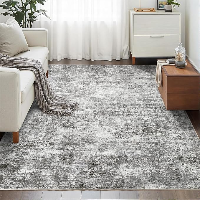 LOVORAL Area Rugs for Living Room: 5x7 Washable Neutral Abstract Rug for Bedroom Large Soft Modern Dining Room Rugs Indoor Floor Low Pile Carpet for Home Office Nursery - Grey