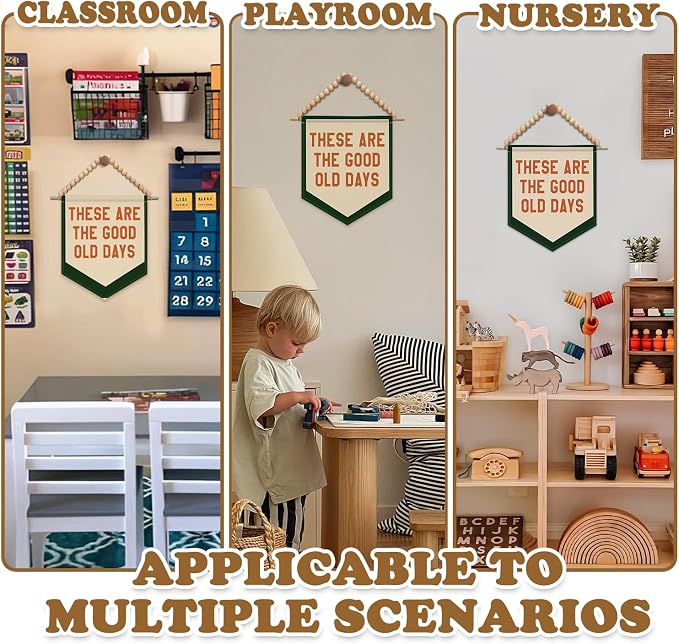 Inspirational These Are the Good Old Days Wall Art Decor, Kids Room Decor, Trendy Retro Boho Nursery Wall Hanging Display Pennant Flag for Kids Boy Girl Nursery Room Bedroom Playroom Classroom
