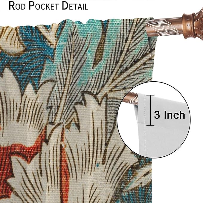 William Morris Plant Floral Blackout Window Curtains, Bohemian Vintage Rustic Flowers William Morris Art Style Window Drapes, for Bedroom Living Room 27.5(W)*63(L) 2 Panels