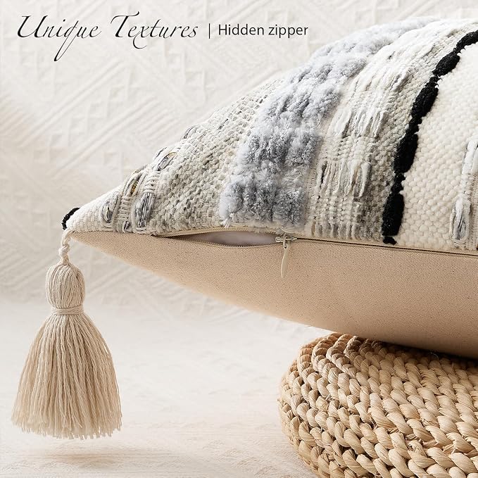 Kevin Textile 14x20 Inch Lumbar Throw Pillow Cover 1 Pack Boho Decorative Soft Chenille Thread Woven Tufted Textured Rectangle Cushion Case Farmhouse Accent for Living Room Couch Sofa Bed, Black