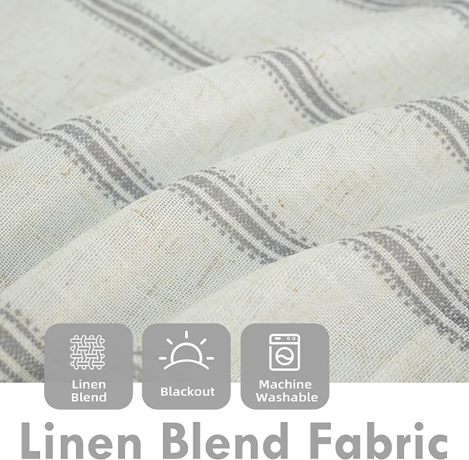DriftAway Farmhouse Linen Lined Valance Double Layer Thermal Insulated Room Darkening Blackout Window Valances 3 Inch Rod Pocket Vertical Striped Kitchen Valance for Bathroom Single 52 x 14 Inch Gray