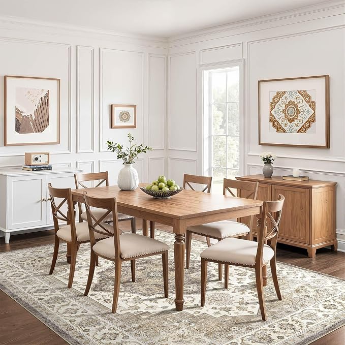 9x12 Area Rug Living Room: Washable Boho Large Neutral Vintage Soft Rug Stain Resistant Farmhouse Non-Slip Indoor Floor Carpet for Bedroom Nursery Kids Playroom Office Dining Room Home- Brown Beige