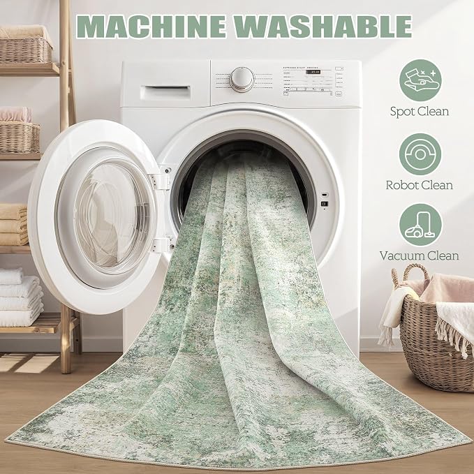 DMOYEST Area Rug Living Room Rugs - 5x7 Large Soft Indoor Neutral Modern Abstract Low Pile Washable Rug Carpet for Bedroom Dining Room Farmhouse Home Office - Green Grey