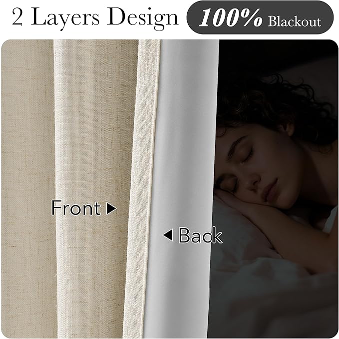 NICETOWN PRO 100% Blackout Beige Curtains for Living Room, Pinch Pleated Linen Blend Window Treatments Thermal Drapes Sound Dampening for Bedroom, W40 x L102, 2 Panels