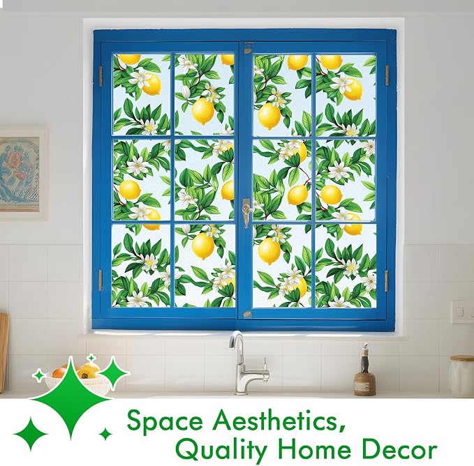 SOMWISE Frosted Glass Window Privacy Film with Tools, Heat Blocking, Anti-UV, Anti-Glare, Static Cling, Decor for Home Bathroom Door, Renter Friendly, Removable, Reusable, Yellow 17.5Inchx78.5Inch