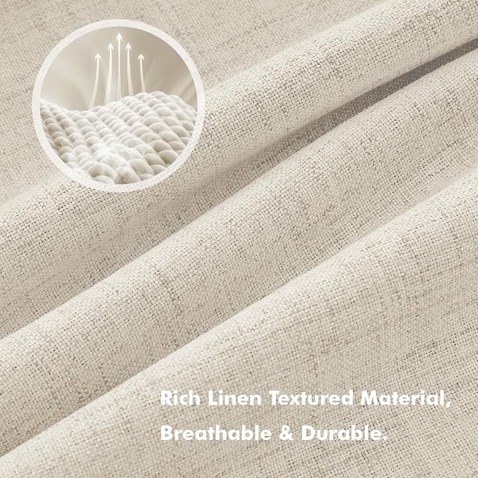 MIULEE 100% Blackout Linen Curtains for Bedroom, Light Ivory Solid Luxury Decor Thermal Insulation Room Darkening Drapes for Living Room Back Tab Rod Pocket 42 x 90 Inches, 2 Panels