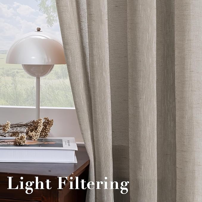 H.VERSAILTEX Linen Curtains Flax Linen Blended Curtain Panels for Living Room/Bedroom Semi Sheer Privacy Curtains 84 inch Length 2 Panels Set Nickel Grommet Window Drapes (52" W x 84" L, Taupe)