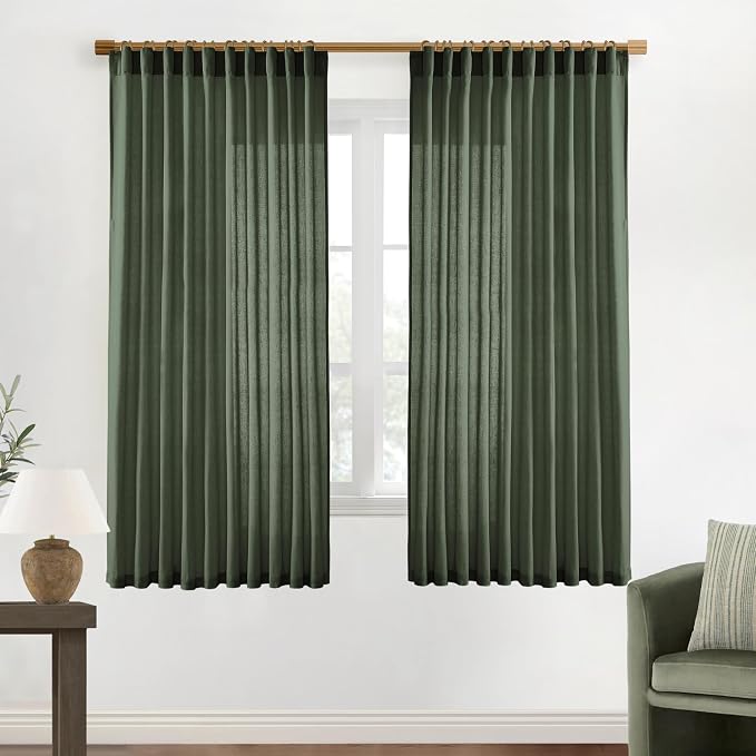 XTMYI Green Curtains 63 Inch Length Sheer Semi Light Filtering Tropical Curtains for Living Room 2 Panels Set