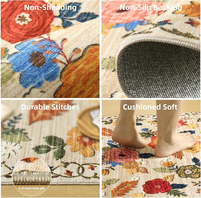 2x3 Small Area Rugs for Entryway: Washable Rug Non Slip Door Mat Indoor Entrance Faux Wool Soft Low Pile Floral Throw Rugs for Inside Front Door Floor Bedroom Kitchen Nursery Dorm Entry Home Office