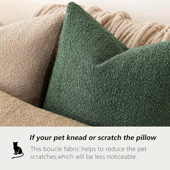 Foindtower Set of 2, Decorative Textured Boucle Throw Pillow Covers Accent Solid Pillow Cases Neutral Cozy Couch Cushion Case for Chair Sofa Bedroom Living Room Home Decor 26x26 Inch Pine Green
