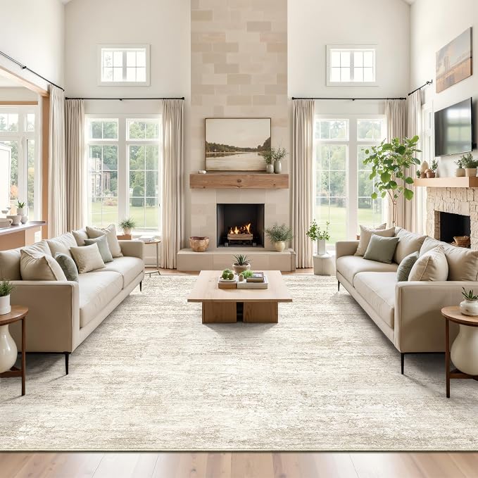 Art&Tuft Washable Rugs 8x10, Anti-Slip Backing Abstract 8x10 Area Rugs for Living Room, Foldable Stain Resistant Machine Washable Area Rug(8'x10', Beige)