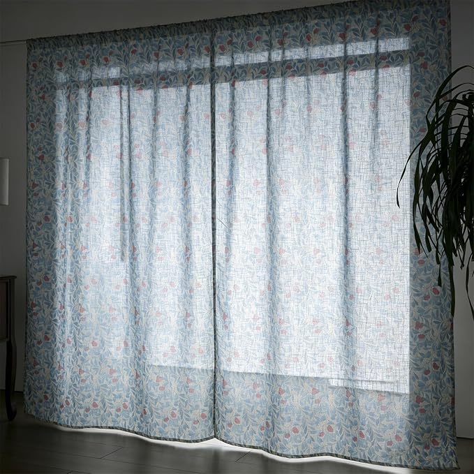 RoomTalks Arbutus Floral Window Curtains 84 Inches Length 2 Panels Faux Linen Light Filtering, Boho Farmhouse Country Vintage Cute Botanical Curtain Panels for Bedroom Dining Living Room Nursery