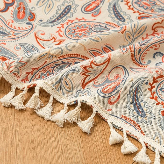 Deeprove Boho Valance 18 Inch Length, Colorful Bandana Terracotta Paisley Print Textured Kitchen Window Small Short Curtan for Cafe Bedroom Farmhouse Ethnic TrimTassel Style Privacy 1 Panel 52W x 18L