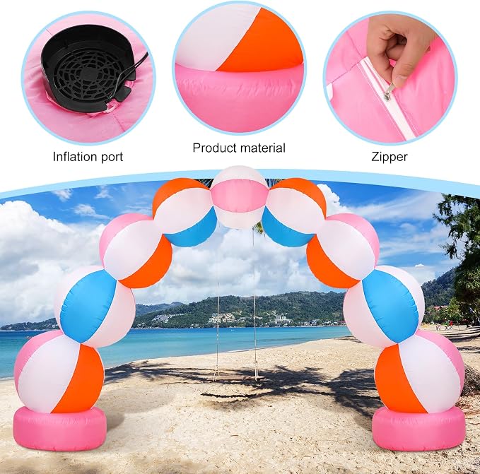 RattanView Inflatable Arch 8 ft Summer Beach Ball Party Arch Rainbow Beach Party Decoration Inflatable Pool Favors for Indoor Outdoor Lawn Yard Garden Decoration (Pink)